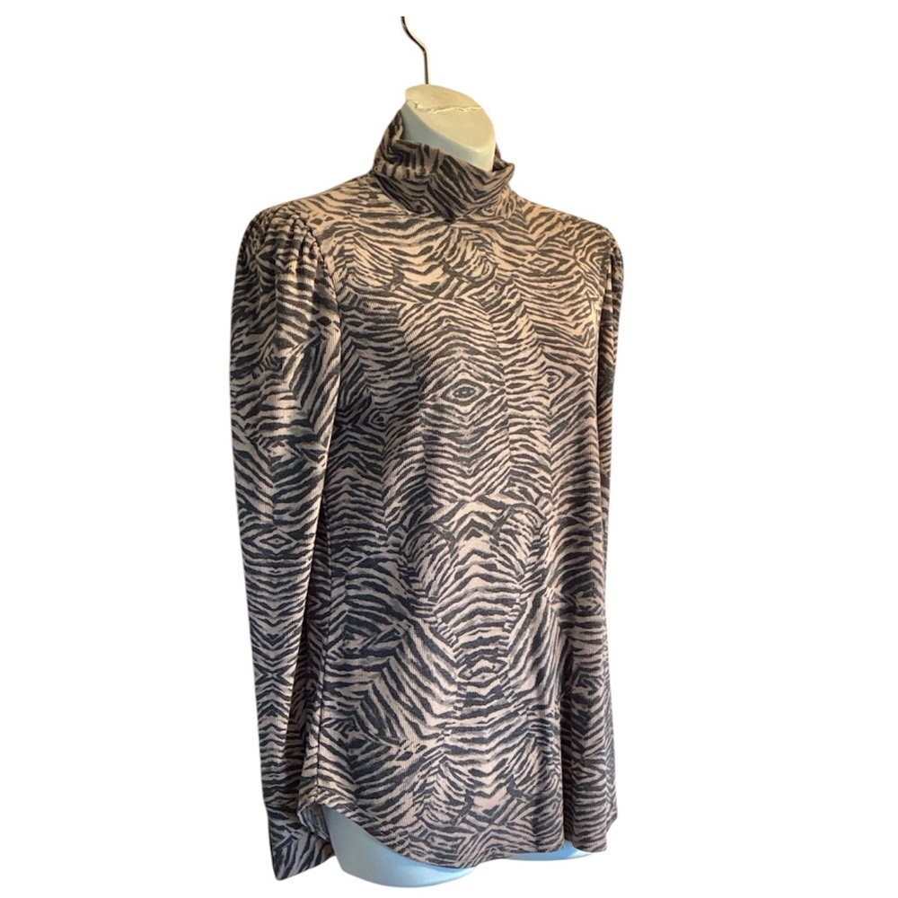 Jane and Delancy Turtleneck sweater, Women's M, Brown & Tan, zebra Print  EUC